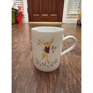 Pottery Barn Mug White Dancer Reindeer Christmas Holiday Retired
